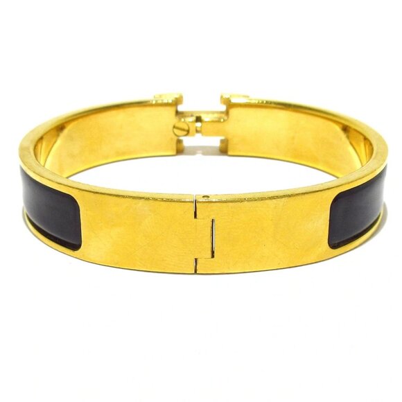 Auth HERMES Clic Clac Gold Black Hardware Bangle - Picture 3 of 6